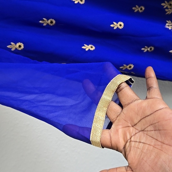 Elegant Royal Blue and Gold Embroidered Tunic Top Summer Indie Ethnic - Picture 3 of 12